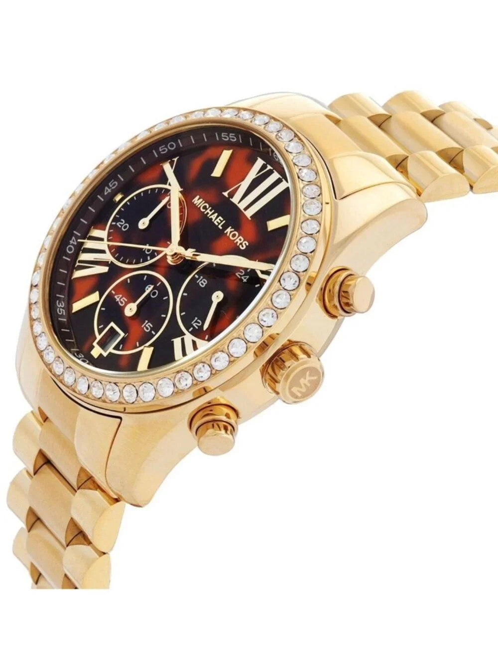 NWT Michael Kors Lexington Pave Chronograph Quartz Brown Dial Ladies Watch